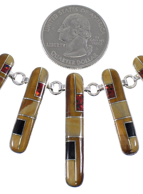 Multicolor Southwest Genuine Sterling Silver Necklace And Earrings Set CX52697